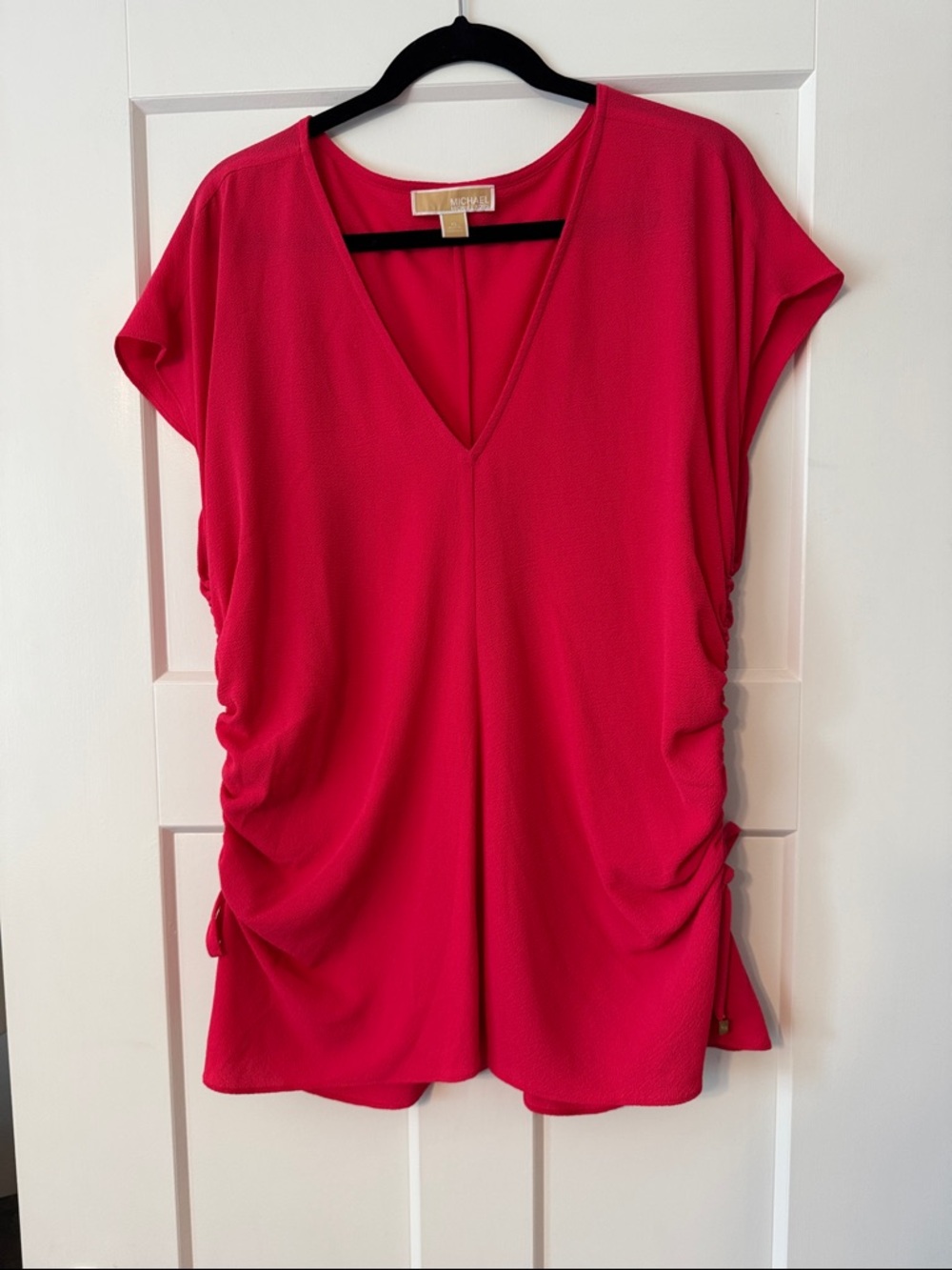 MICHAEL Michael Kors Bright Pink V-Neck Ruched Side Tunic